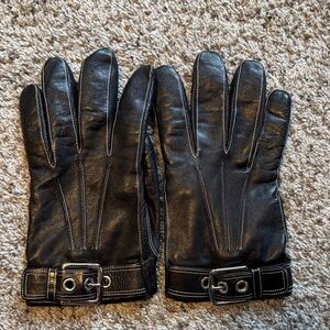 Coach black leather gloves with buckle